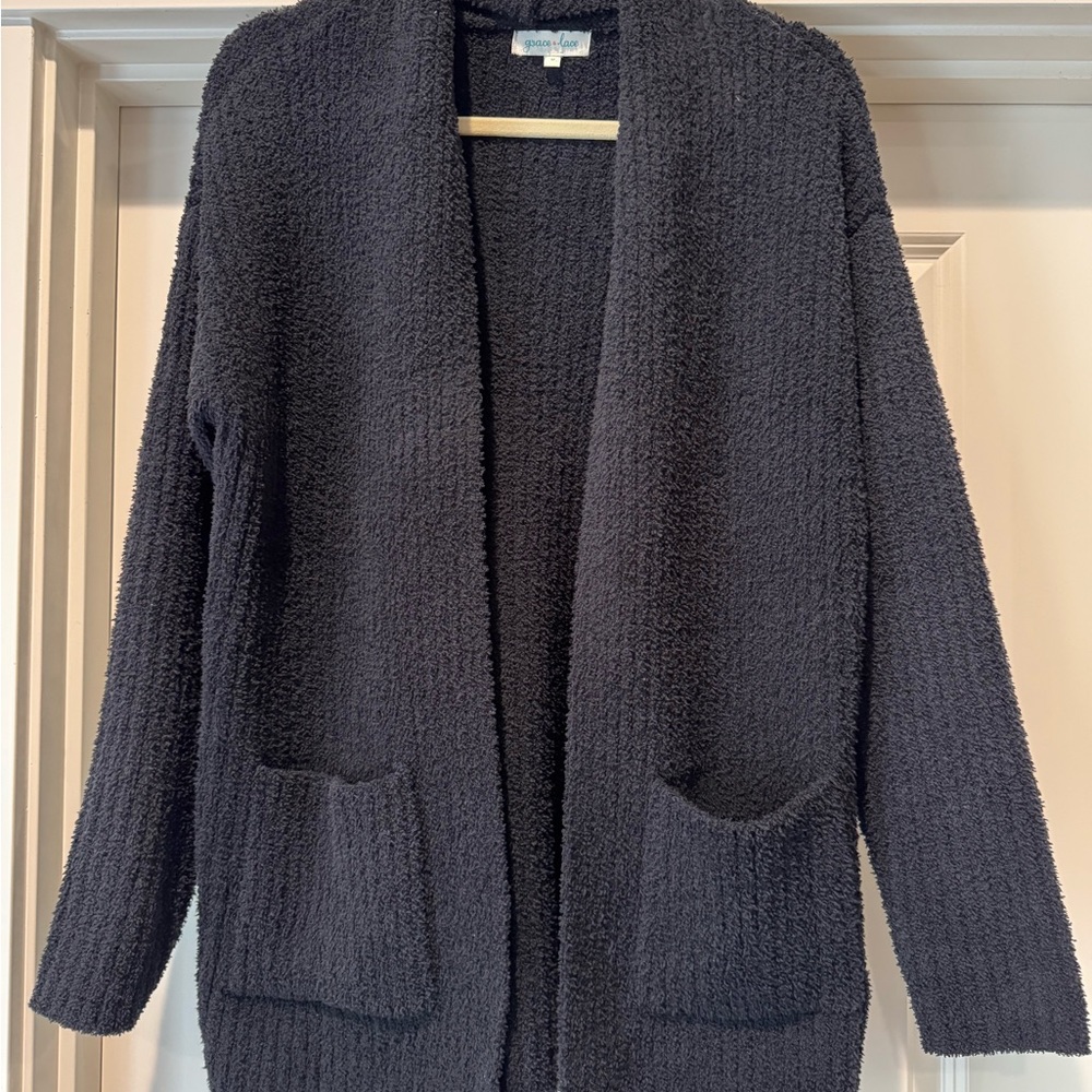 Grace & Lace Black Cardigan Sweater Open Front